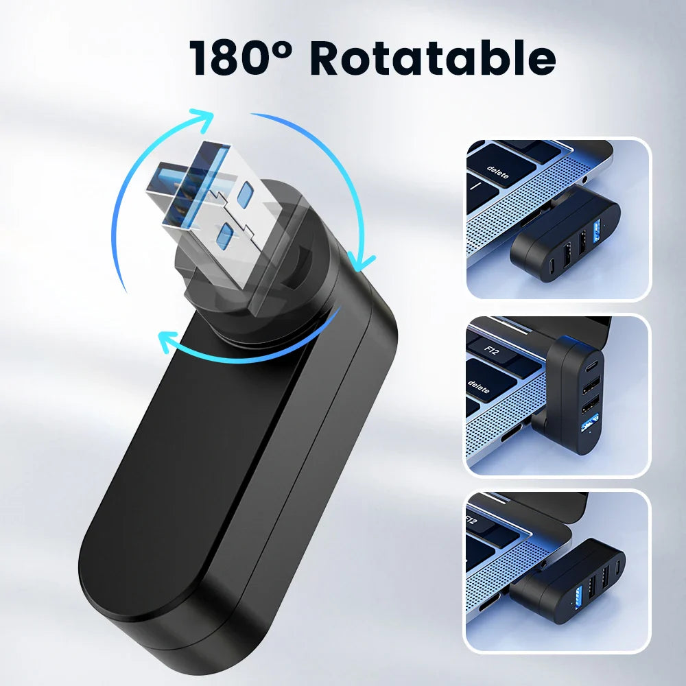 Mini 180° Rotatable USB Hub - Wholesalus
