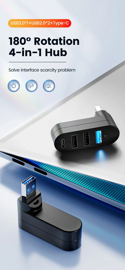 Mini 180° Rotatable USB Hub - Wholesalus