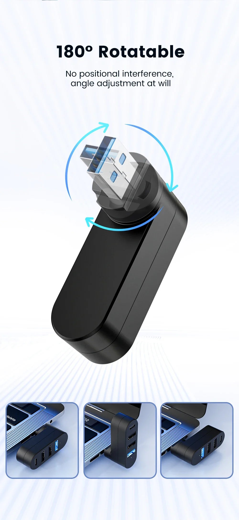 Mini 180° Rotatable USB Hub - Wholesalus