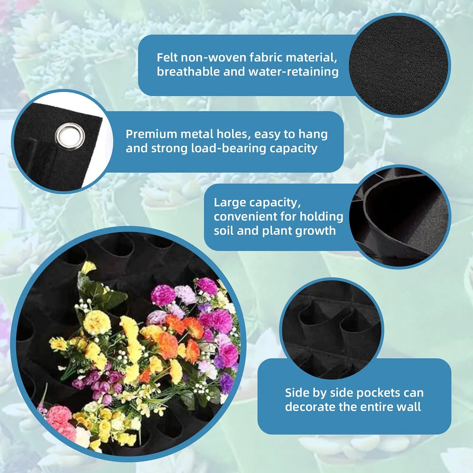 Wall Mounted Planting Grow Bags- 49 Pockets - Wholesalus