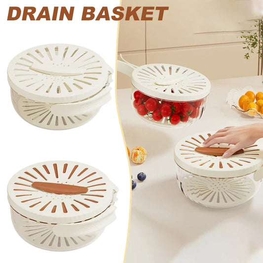 Foldable Handle Drain Basket with Lid - Wholesalus