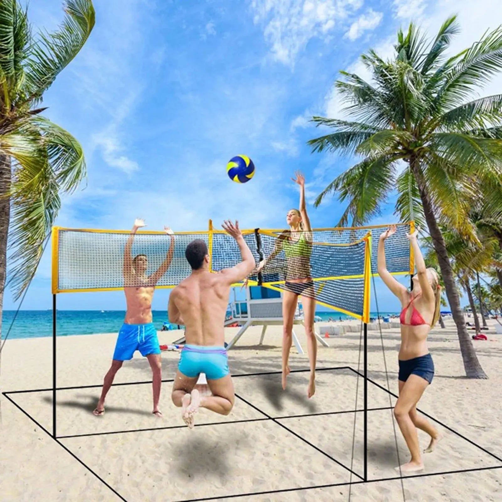 4-Way Square Volleyball Net Set - Wholesalus