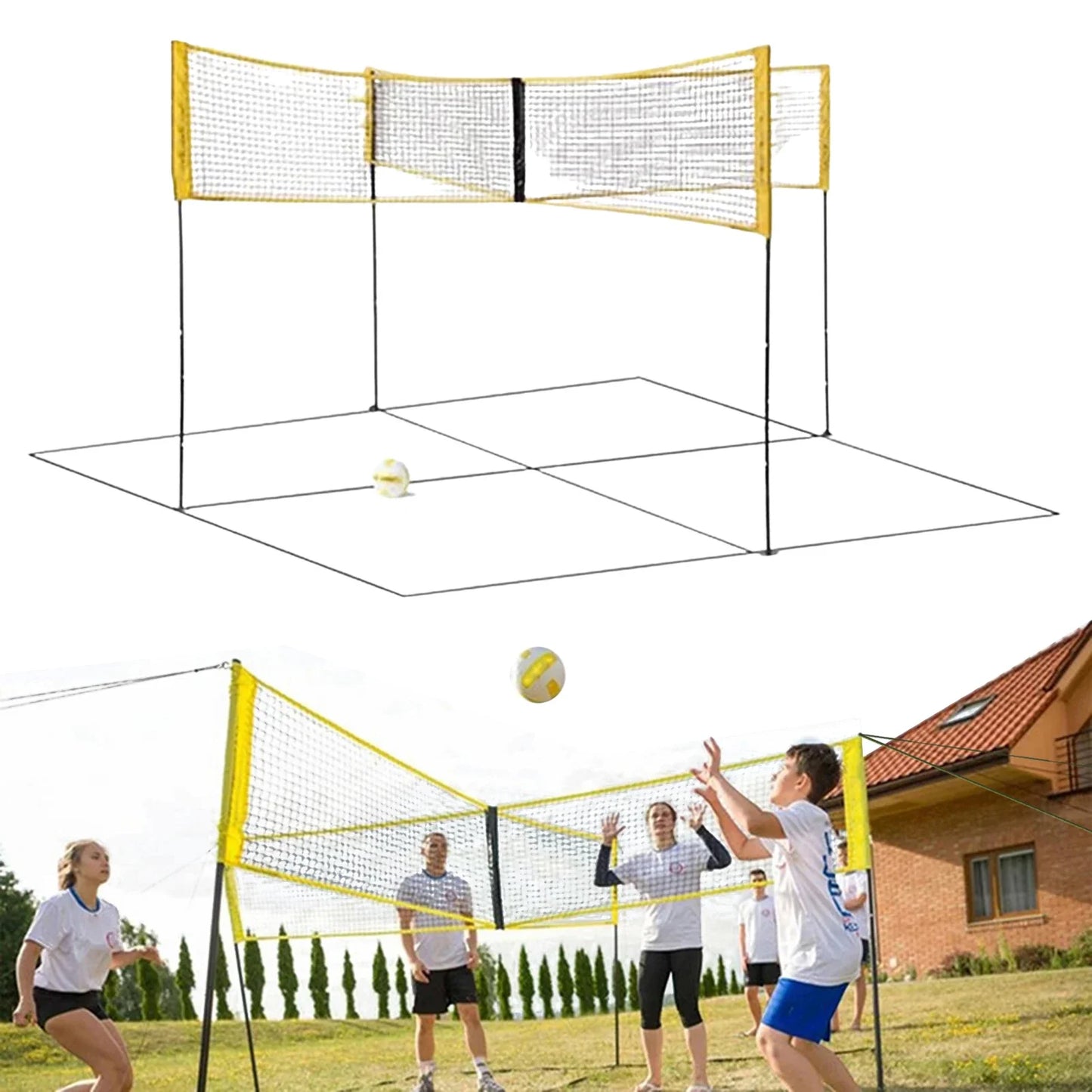 4-Way Square Volleyball Net Set - Wholesalus
