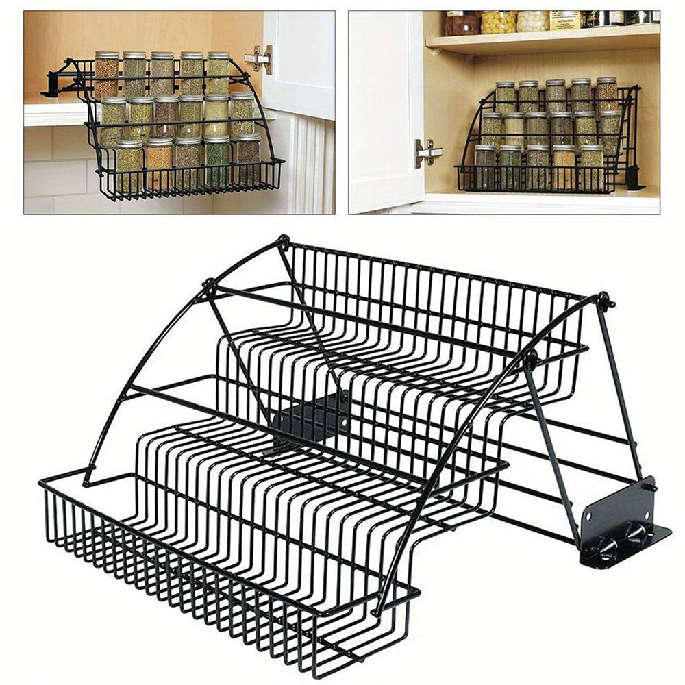 Metal 3-Tier Pull Down Spice Rack - Wholesalus