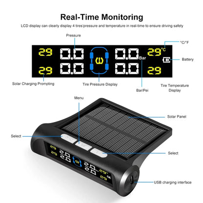Solar Automobile Tire Pressure Monitoring Gauge - Wholesalus