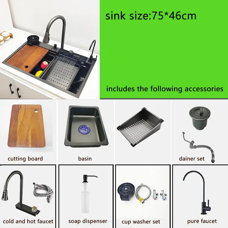 Stainless Steel Multifunction Waterfall Kitchen Sink - Wholesalus