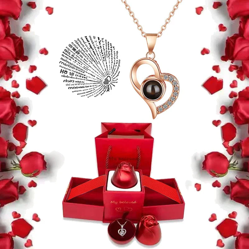 100 Languages I Love You Pendant Necklace With Rose Gifts Box - Wholesalus
