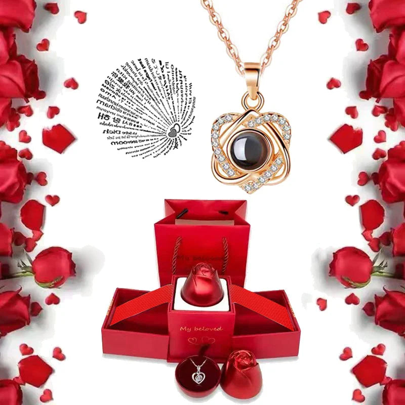 100 Languages I Love You Pendant Necklace With Rose Gifts Box - Wholesalus