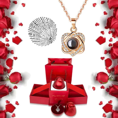 100 Languages I Love You Pendant Necklace With Rose Gifts Box - Wholesalus