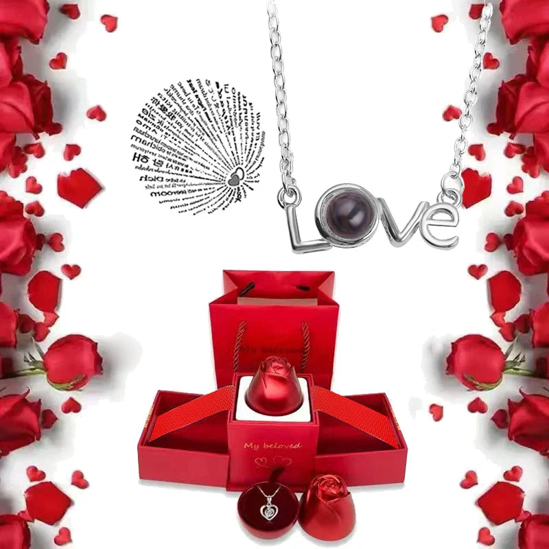 100 Languages I Love You Pendant Necklace With Rose Gifts Box - Wholesalus