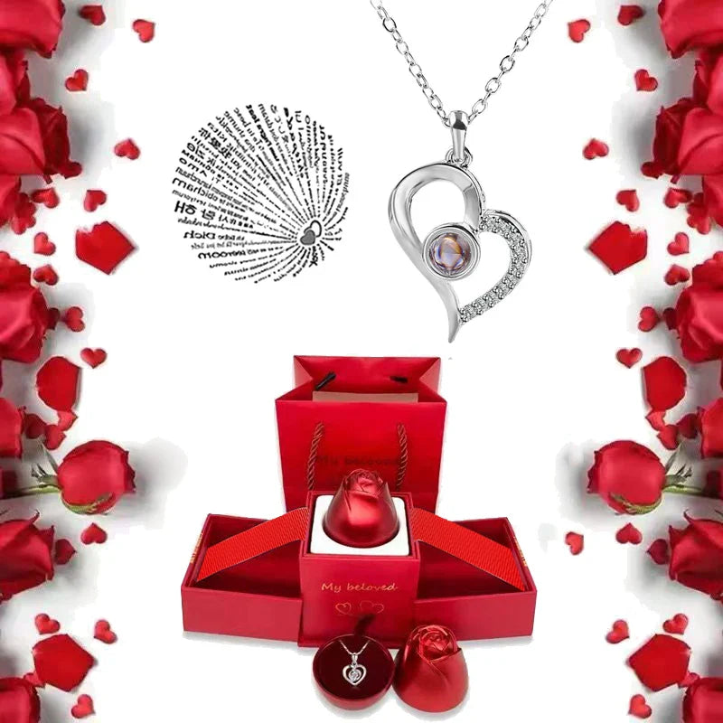 100 Languages I Love You Pendant Necklace With Rose Gifts Box - Wholesalus