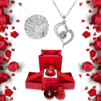 100 Languages I Love You Pendant Necklace With Rose Gifts Box - Wholesalus