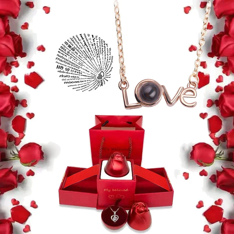 100 Languages I Love You Pendant Necklace With Rose Gifts Box - Wholesalus