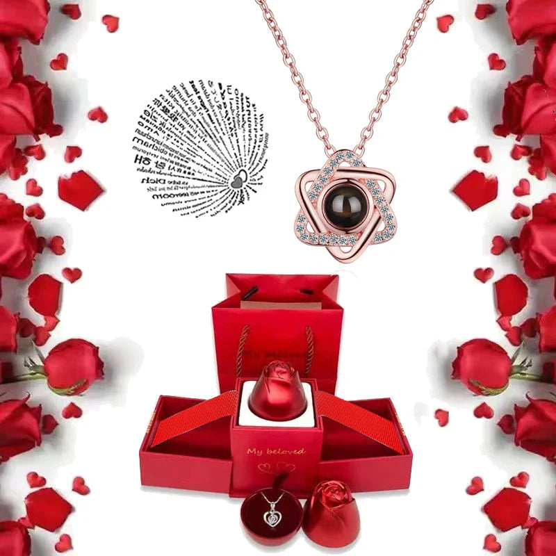 100 Languages I Love You Pendant Necklace With Rose Gifts Box - Wholesalus