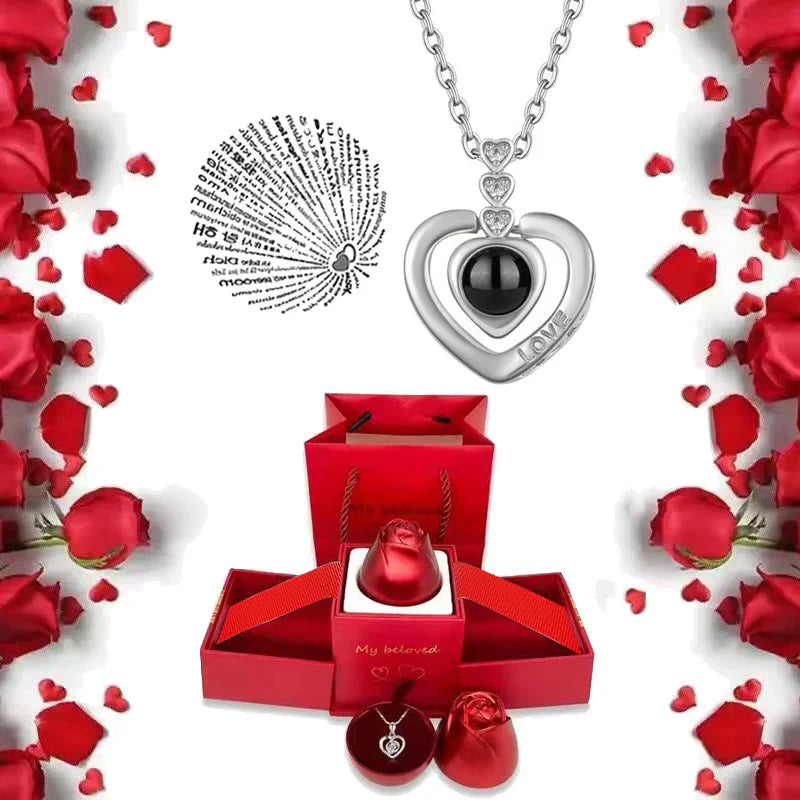 100 Languages I Love You Pendant Necklace With Rose Gifts Box - Wholesalus