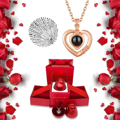 100 Languages I Love You Pendant Necklace With Rose Gifts Box - Wholesalus