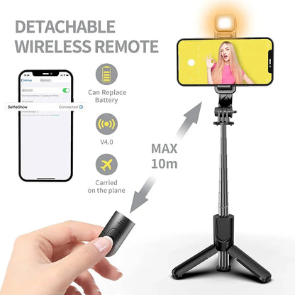 Bluetooth Selfie Stick Tripod with Fill Light - Wholesalus