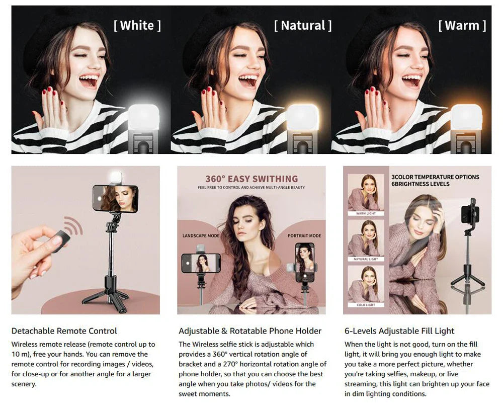 Bluetooth Selfie Stick Tripod with Fill Light - Wholesalus