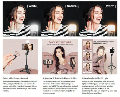 Bluetooth Selfie Stick Tripod with Fill Light - Wholesalus