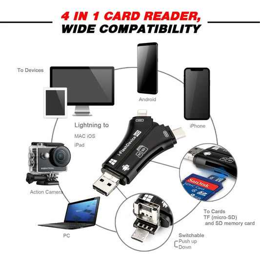 4 In 1 Flash Drive Card Reader - Wholesalus