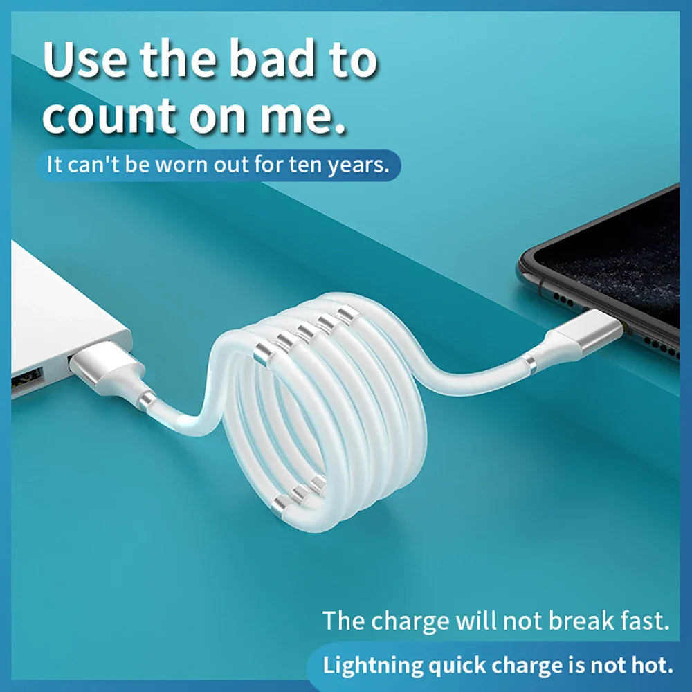 Self Winding Magnetic Fast Charging Data Cable - Wholesalus