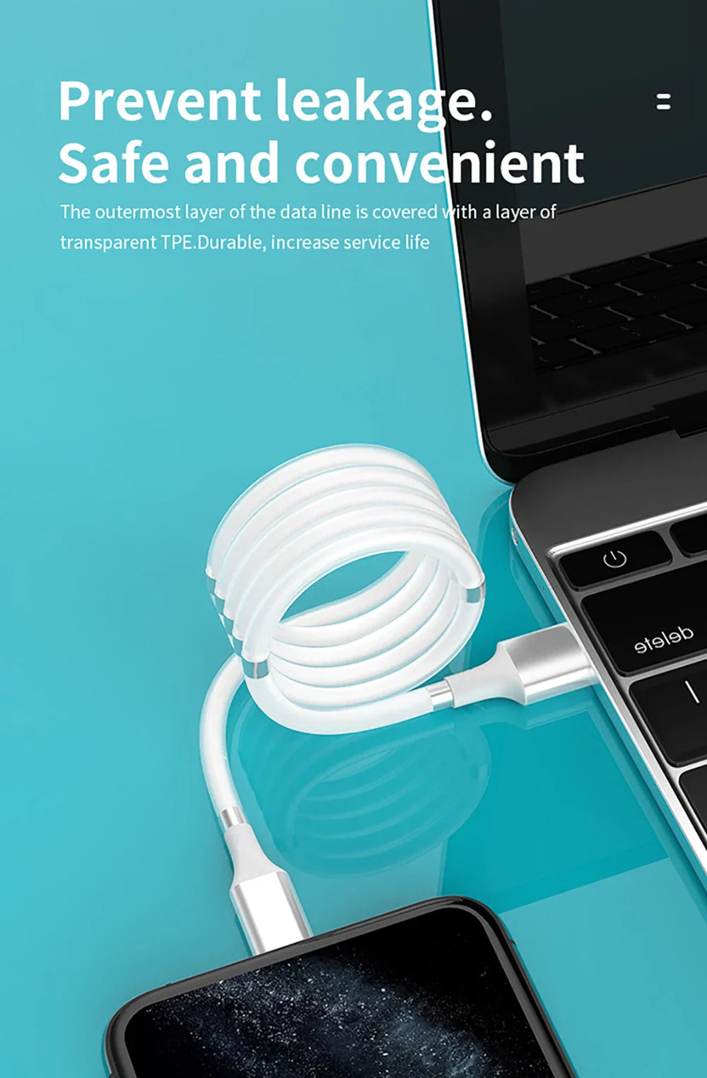Self Winding Magnetic Fast Charging Data Cable - Wholesalus
